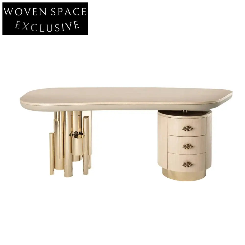 Elegant Italian Light Luxury Wooden Stainless Steel Executive Home Office Desk