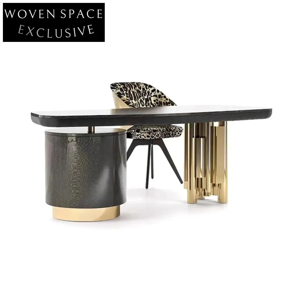Elegant Italian Light Luxury Wooden Stainless Steel Executive Home Office Desk