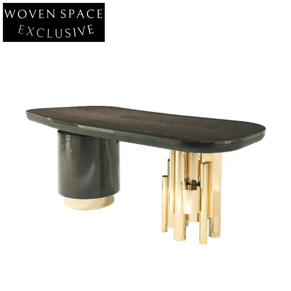 Elegant Italian Light Luxury Wooden Stainless Steel Executive Home Office Desk