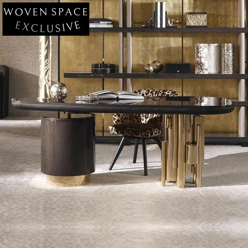 Elegant Italian Light Luxury Wooden Stainless Steel Executive Home Office Desk