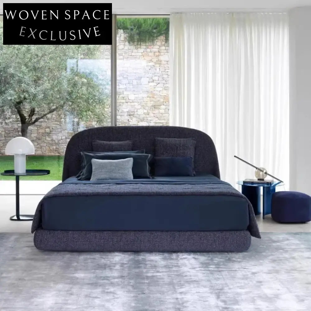 Elegant Italian Luxury Birch Wood Upholstered King Size Fabric Bed Frame
