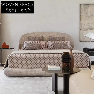 Elegant Italian Luxury Birch Wood Upholstered King Size Fabric Bed Frame