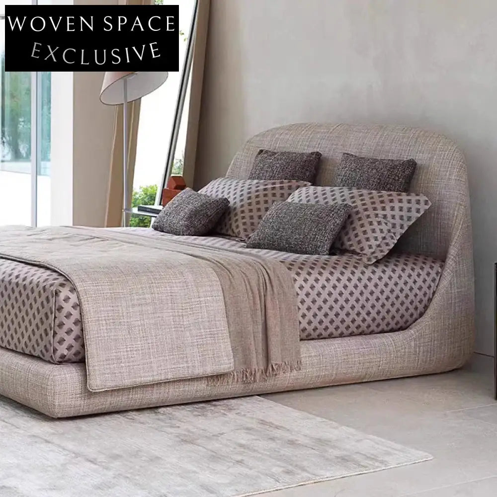 Elegant Italian Luxury Birch Wood Upholstered King Size Fabric Bed Frame
