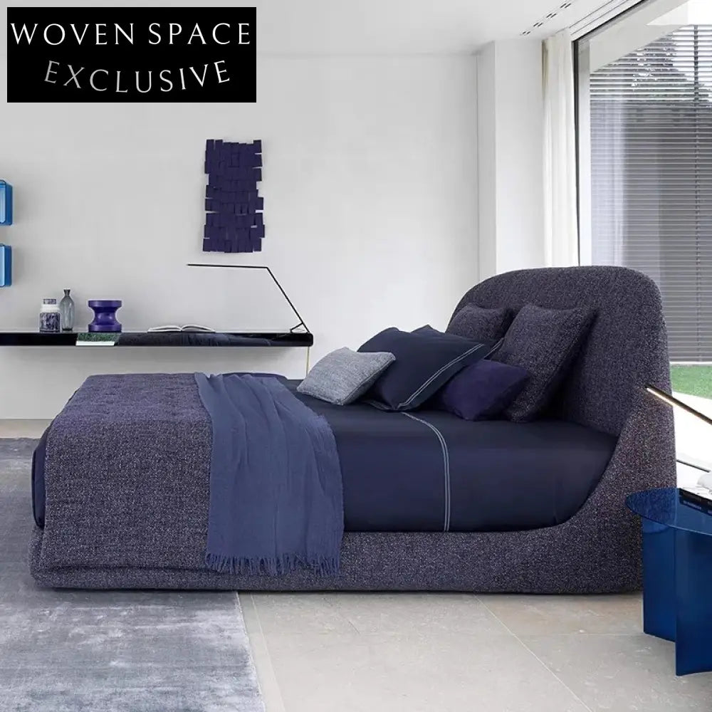 Elegant Italian Luxury Birch Wood Upholstered King Size Fabric Bed Frame