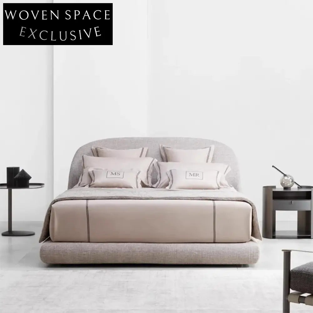 Elegant Italian Luxury Birch Wood Upholstered King Size Fabric Bed Frame