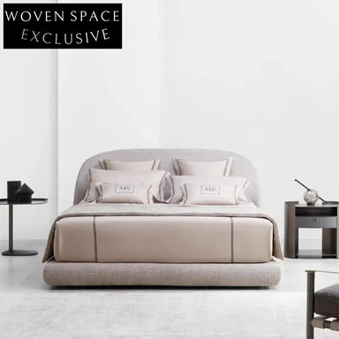 Elegant Italian Luxury Birch Wood Upholstered King Size Fabric Bed Frame