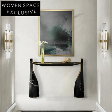 Elegant Italian Luxury Black Marble Steel Frame Hallway Console Table