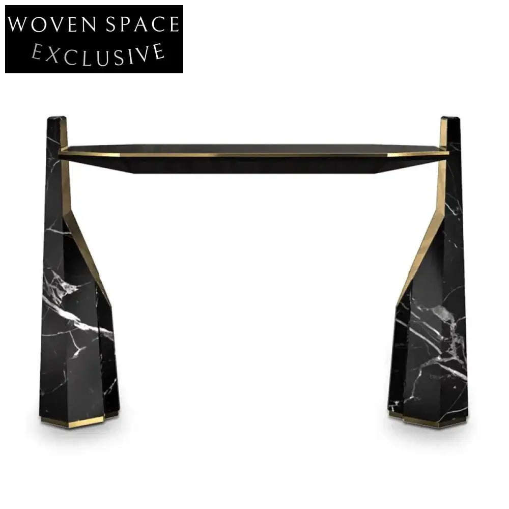 Elegant Italian Luxury Black Marble Steel Frame Hallway Console Table