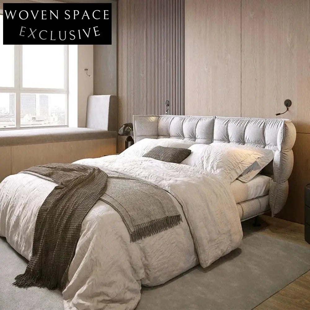 Elegant Italian Luxury Fabric Upholstered Modern King Queen Bed