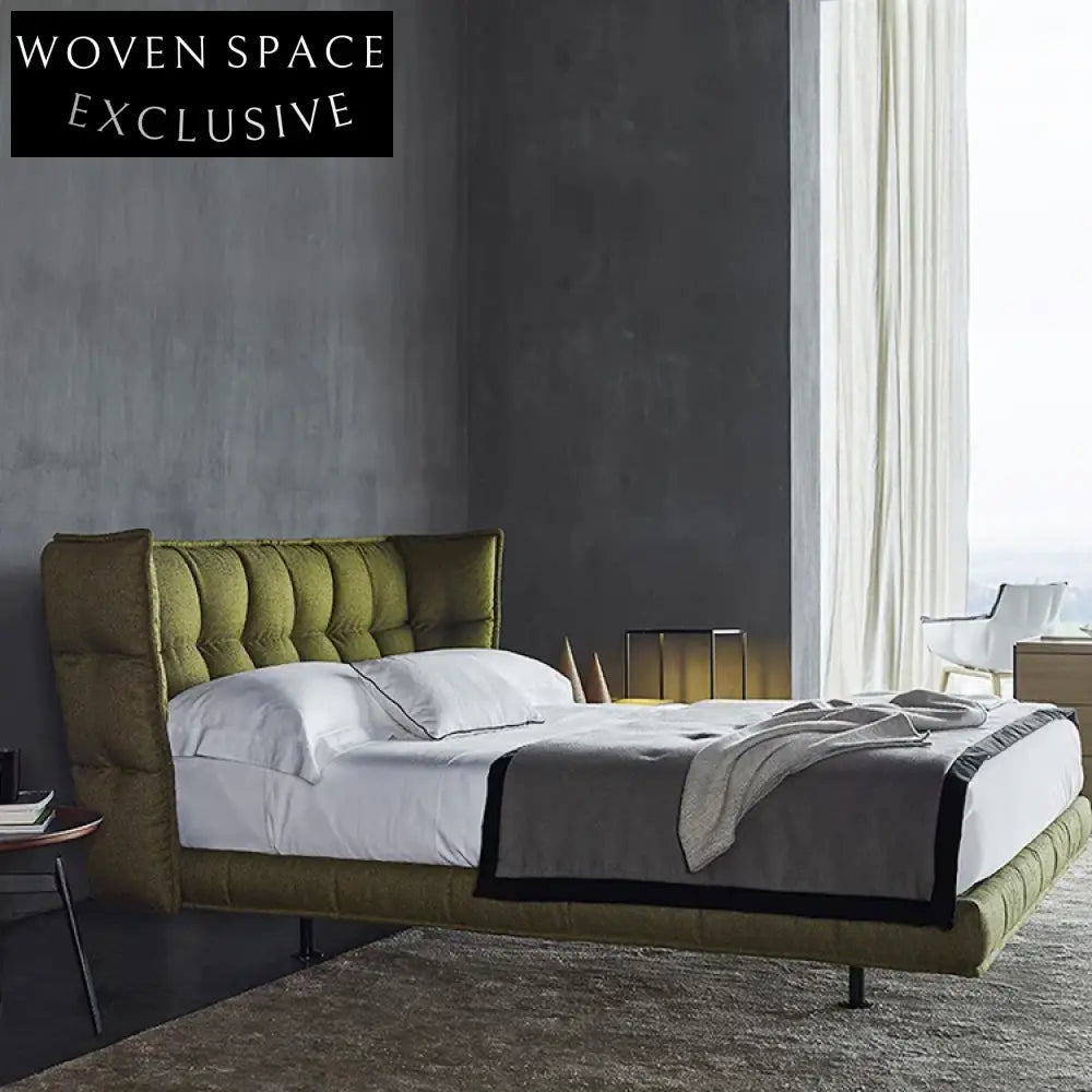 Elegant Italian Luxury Fabric Upholstered Modern King Queen Bed