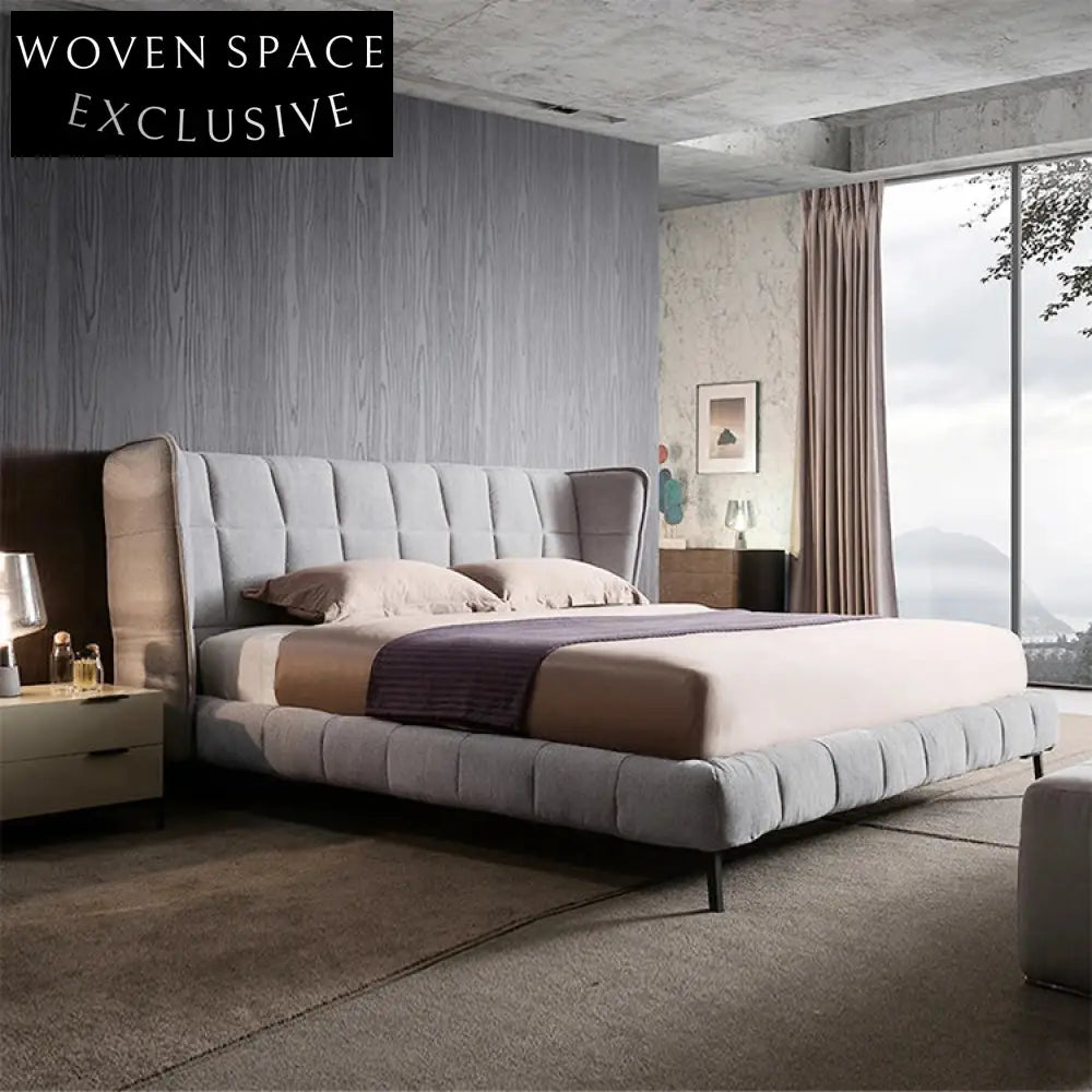 Elegant Italian Luxury Fabric Upholstered Modern King Queen Bed
