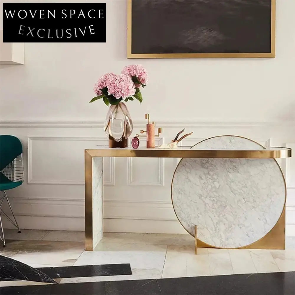 Elegant Italian Luxury Marble Gold Stainless Steel Modern Hallway Console Table