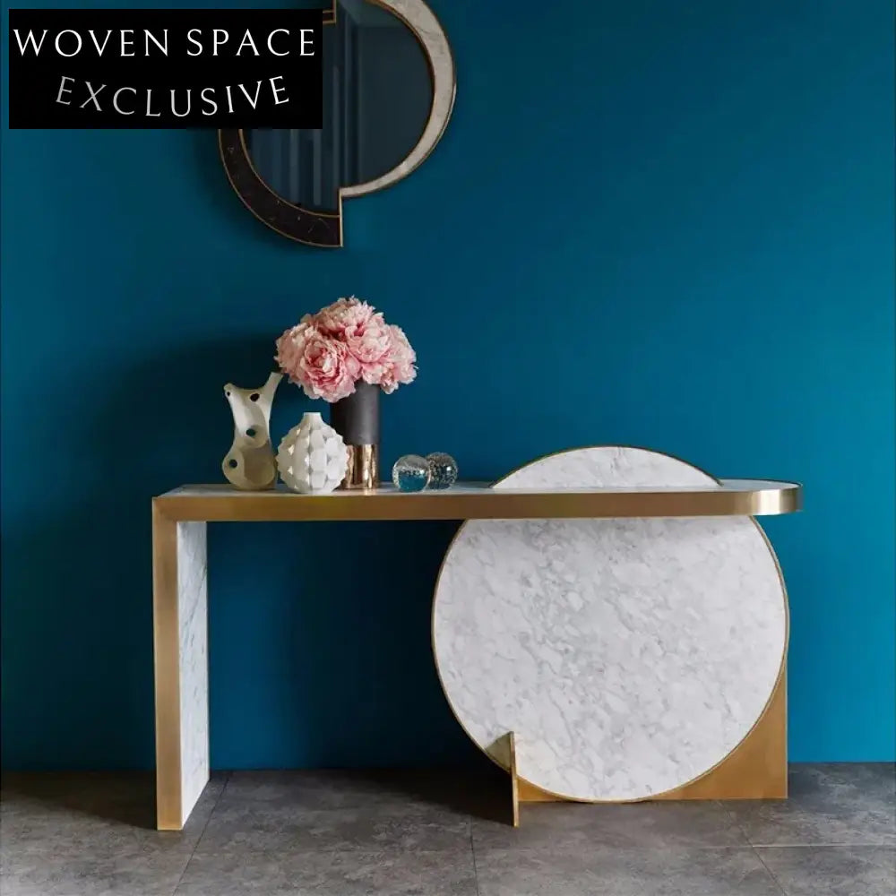 Elegant Italian Luxury Marble Gold Stainless Steel Modern Hallway Console Table