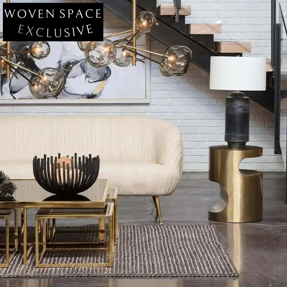 Elegant Italian Luxury Natural Marble Top Stainless Steel Accent Side Table