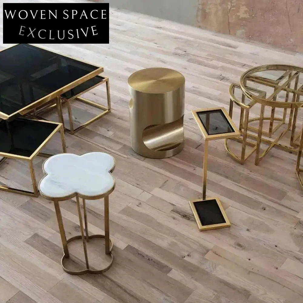 Elegant Italian Luxury Natural Marble Top Stainless Steel Accent Side Table