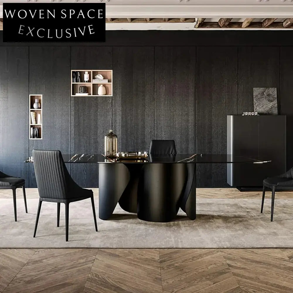 Elegant Italian Luxury Oval Marble Slate Top Metal Dining Table Set for 8