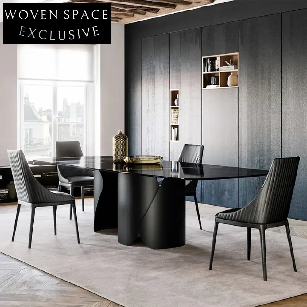 Elegant Italian Luxury Oval Marble Slate Top Metal Dining Table Set for 8