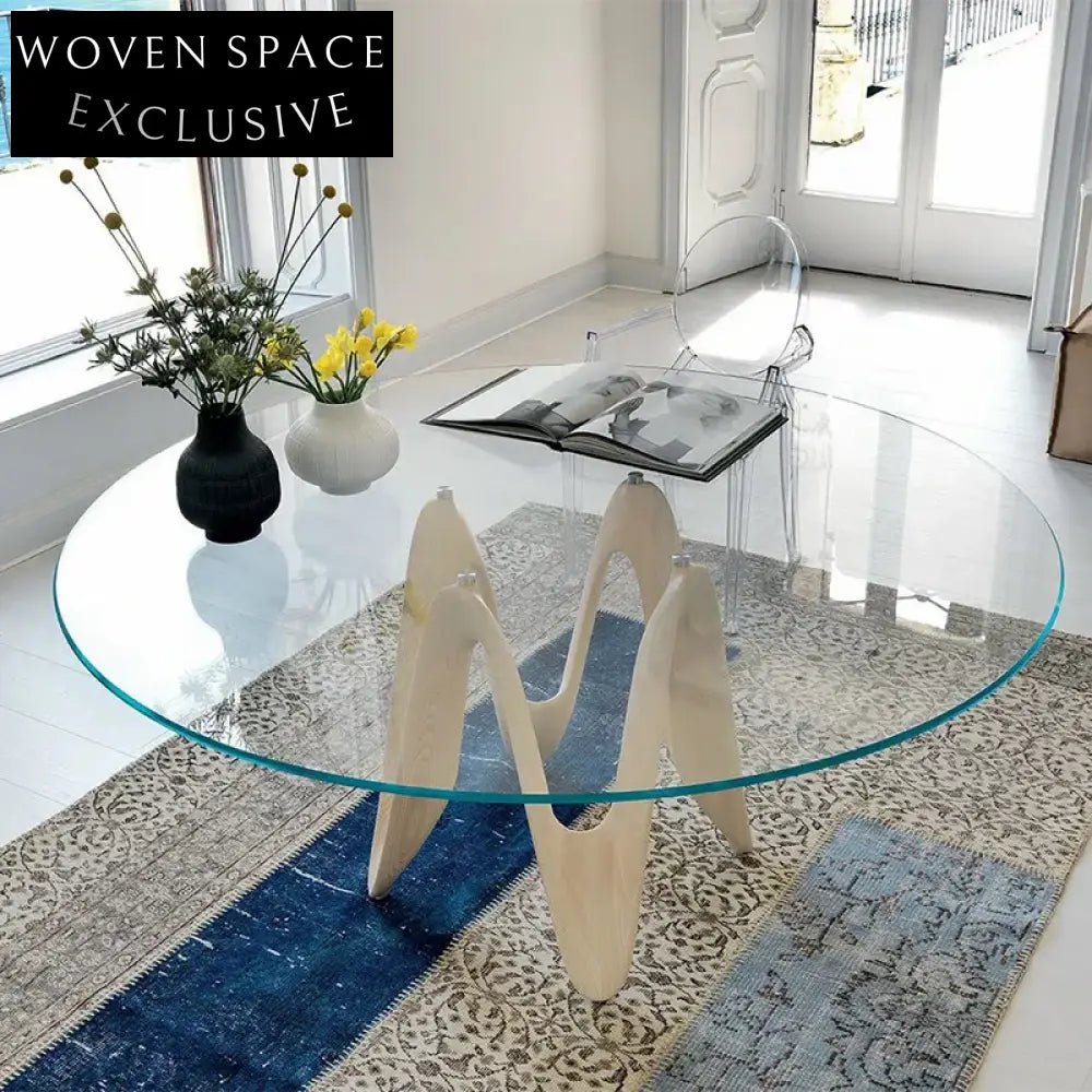 Elegant Italian Luxury Wooden Frame Tempered Glass Top Apartment Dining Table