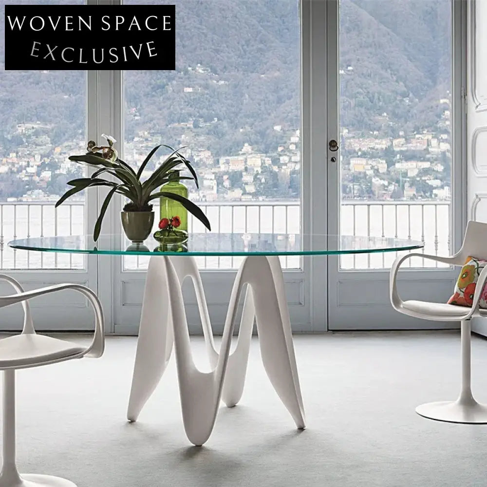 Elegant Italian Luxury Wooden Frame Tempered Glass Top Apartment Dining Table