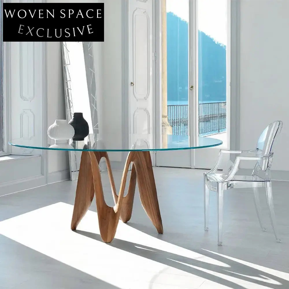 Elegant Italian Luxury Wooden Frame Tempered Glass Top Apartment Dining Table