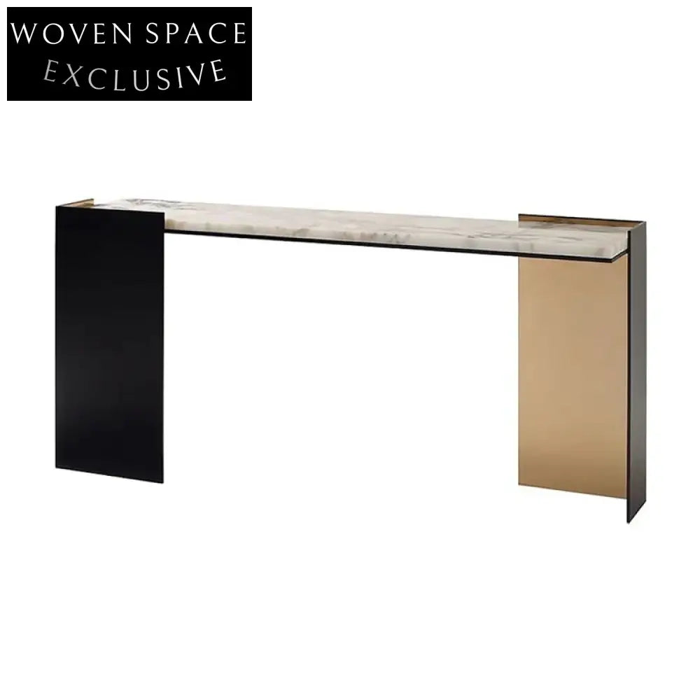 Elegant Italian Marble Top Console Table with Gold Stainless Steel Base