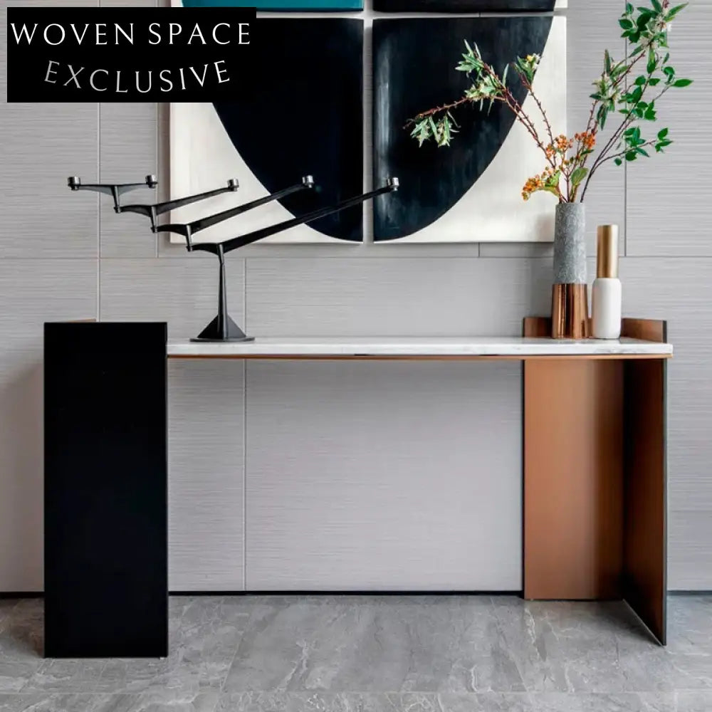 Elegant Italian Marble Top Console Table with Gold Stainless Steel Base