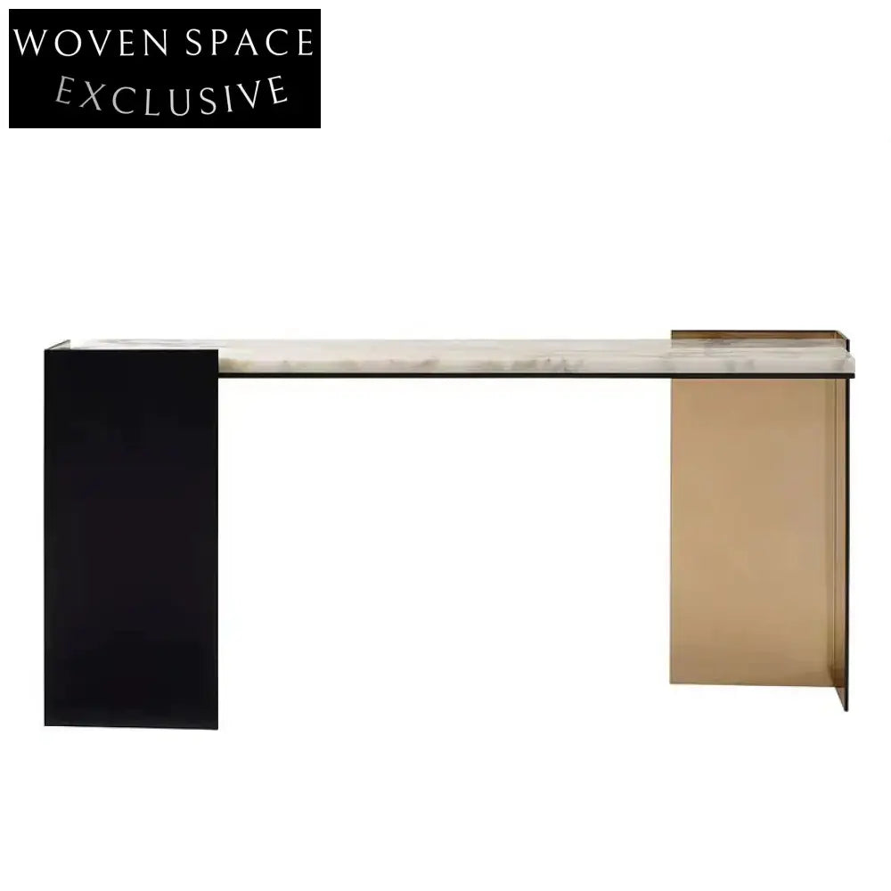 Elegant Italian Marble Top Console Table with Gold Stainless Steel Base