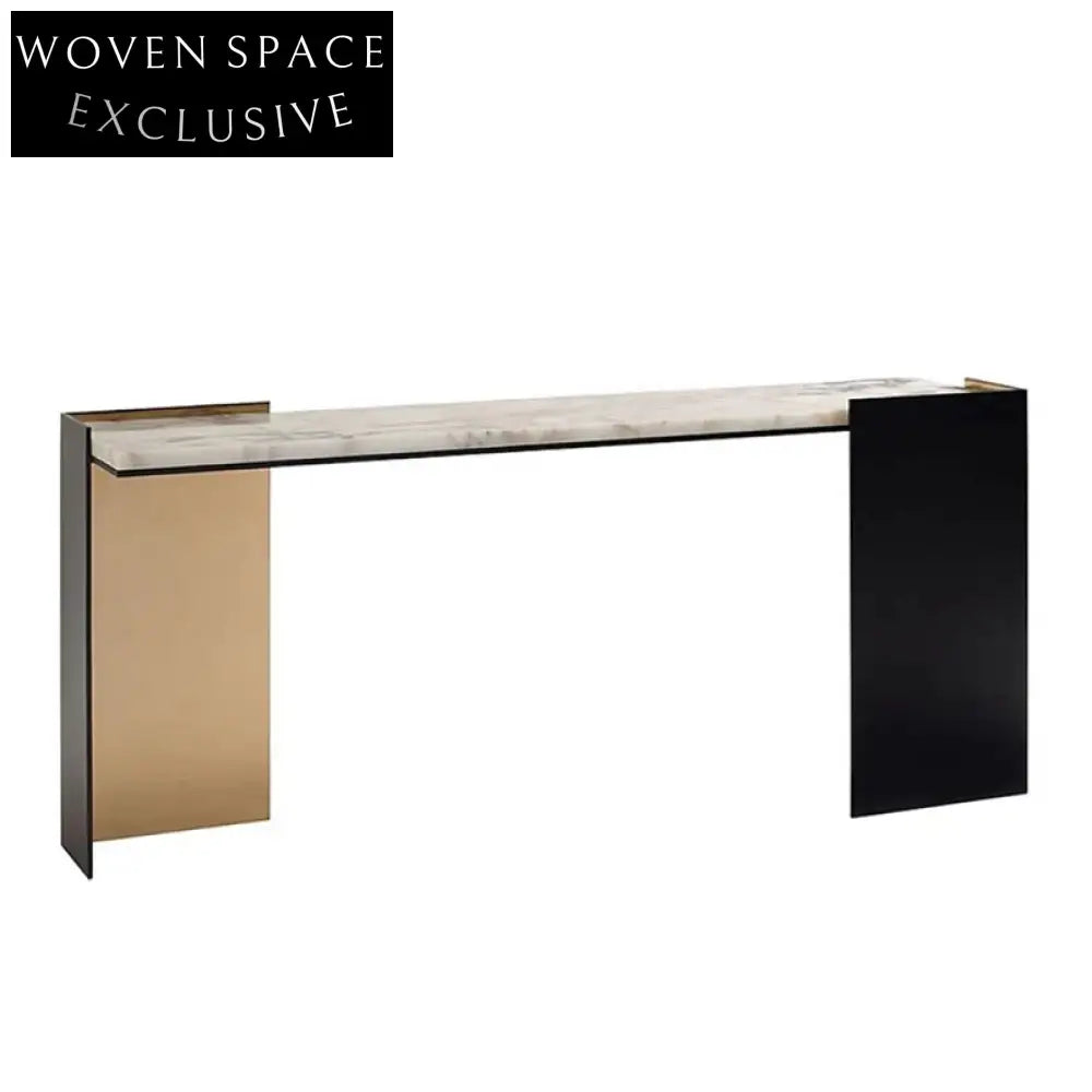 Elegant Italian Marble Top Console Table with Gold Stainless Steel Base