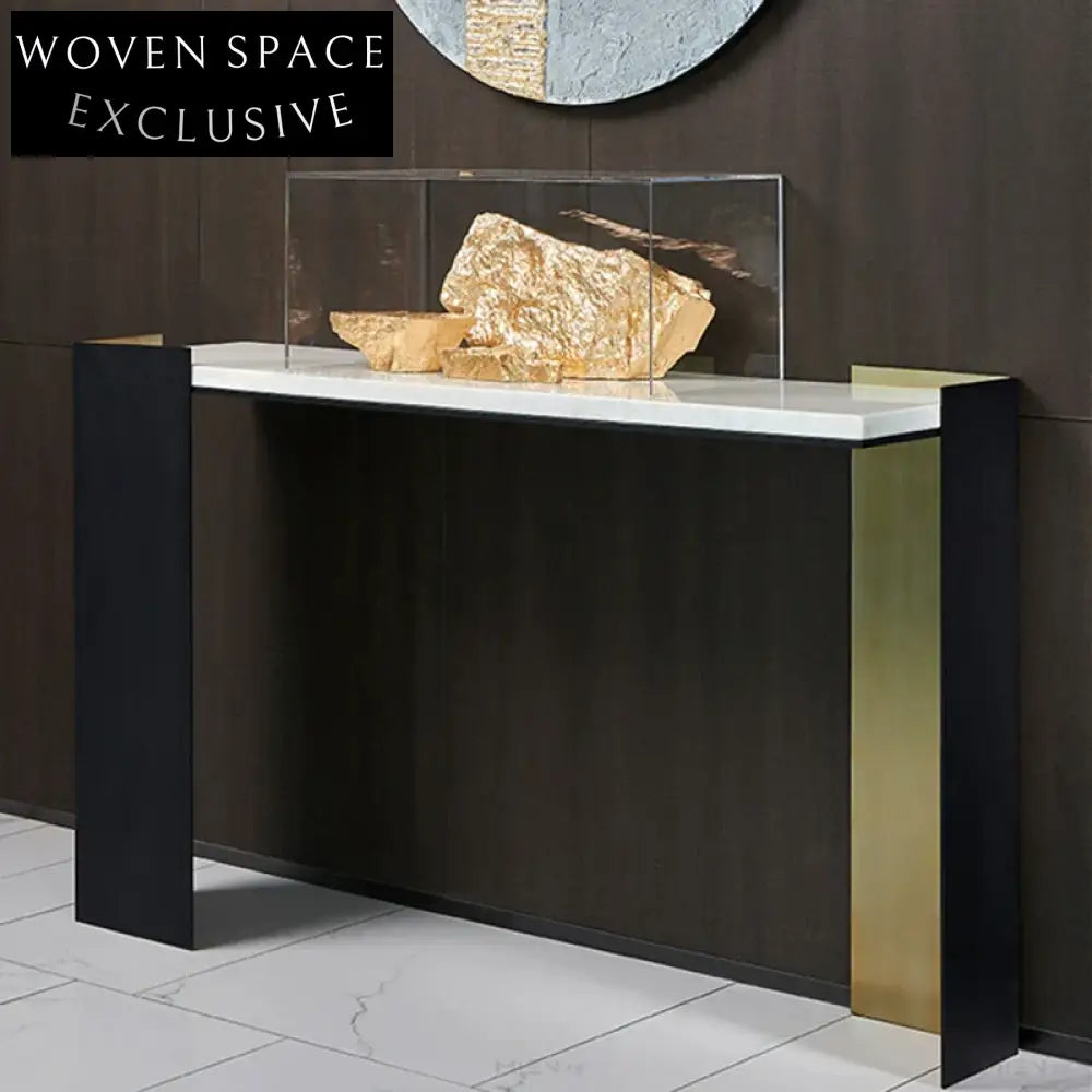 Elegant Italian Marble Top Console Table with Gold Stainless Steel Base