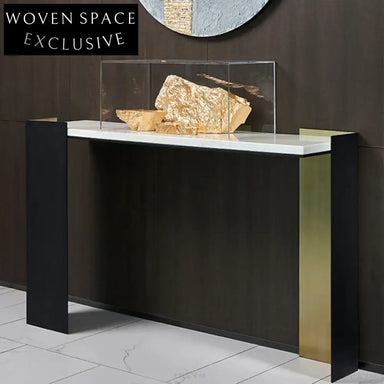Elegant Italian Marble Top Console Table with Gold Stainless Steel Base