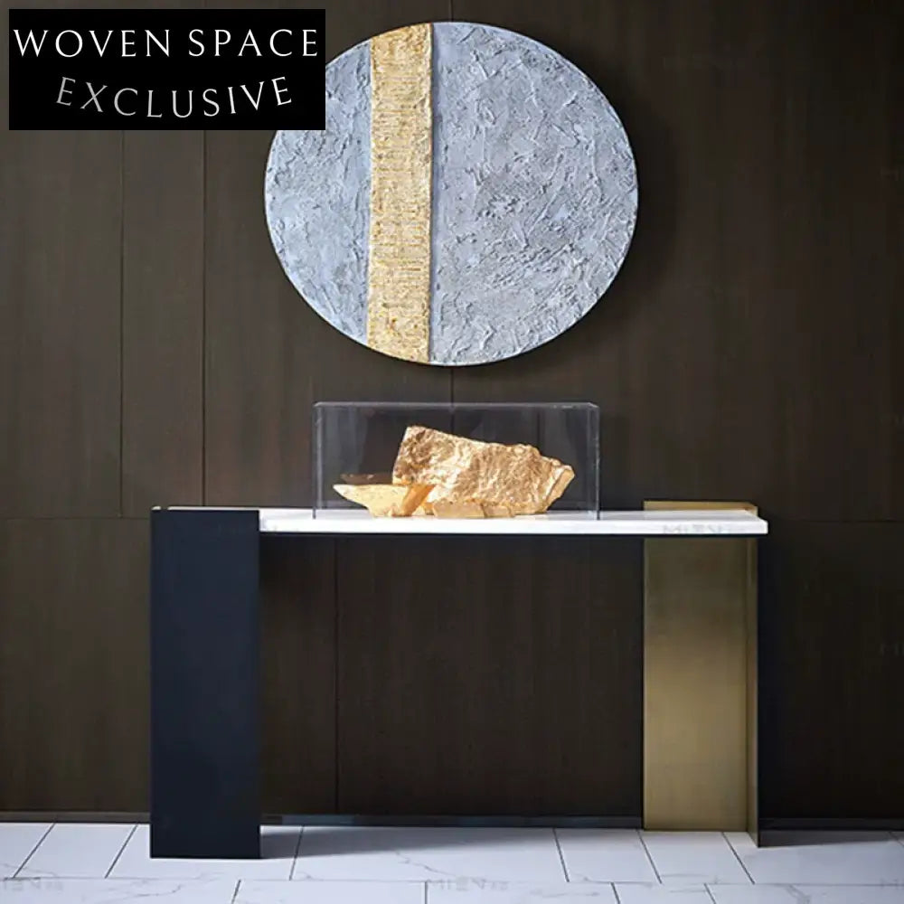 Elegant Italian Marble Top Console Table with Gold Stainless Steel Base