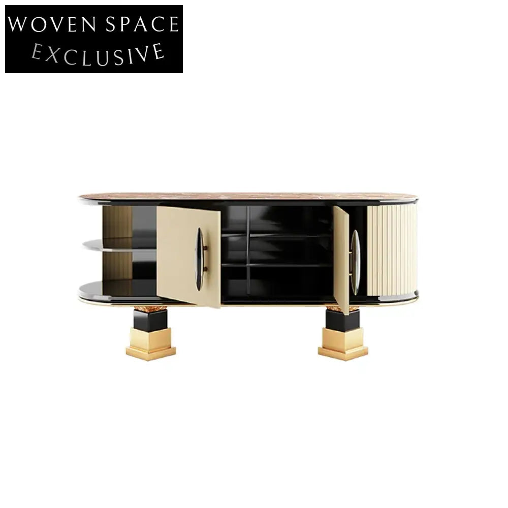 Elegant Italian Marble Top Living Room TV Unit Media Console Cabinet