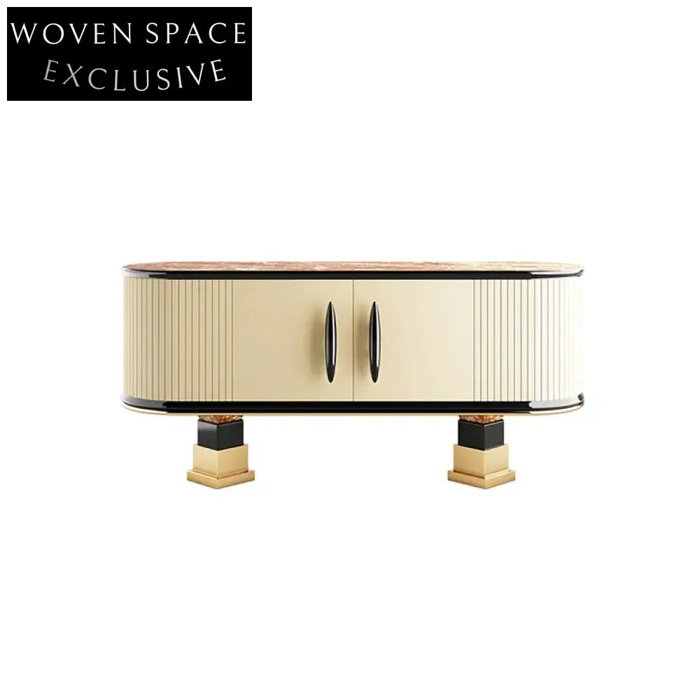 Elegant Italian Marble Top Living Room TV Unit Media Console Cabinet