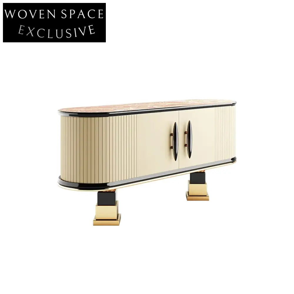 Elegant Italian Marble Top Living Room TV Unit Media Console Cabinet