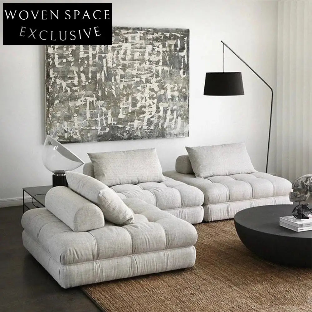 Elegant Italian Minimalist Modular Corner Sofa Wood Fabric Couch