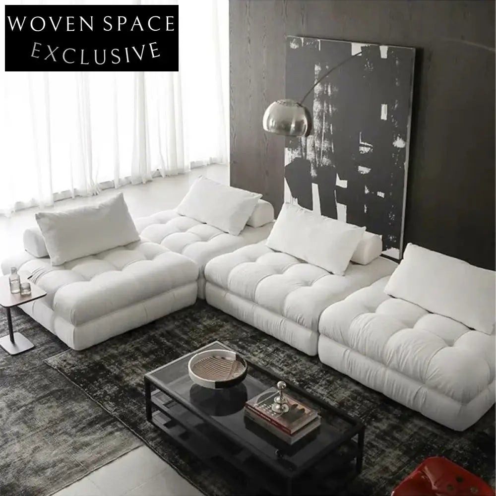 Elegant Italian Minimalist Modular Corner Sofa Wood Fabric Couch