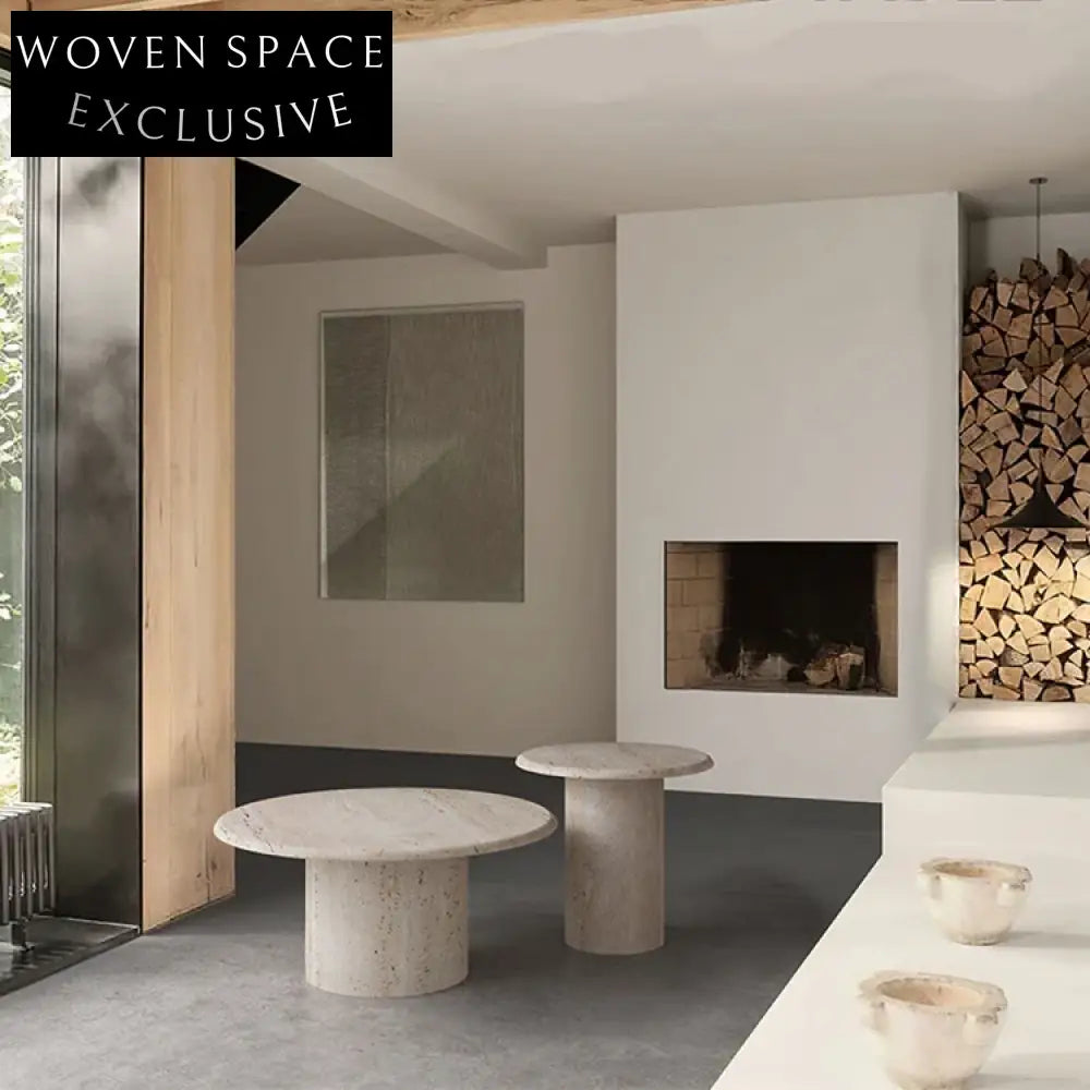 Elegant Italian Minimalist Natural Travertine Stone Tea Table for Modern Living Rooms