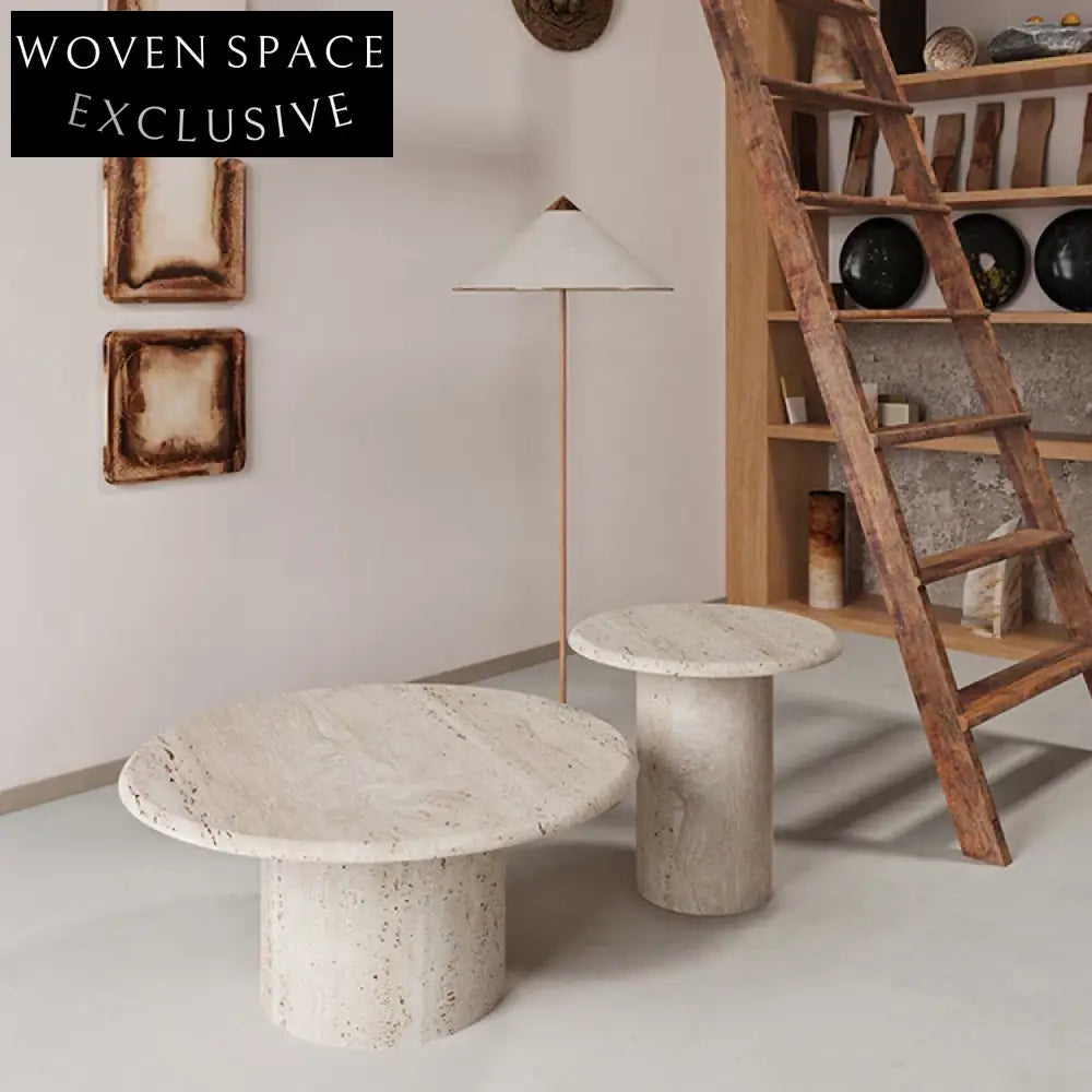 Elegant Italian Minimalist Natural Travertine Stone Tea Table for Modern Living Rooms