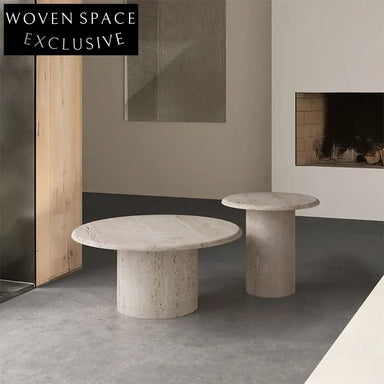 Elegant Italian Minimalist Natural Travertine Stone Tea Table for Modern Living Rooms