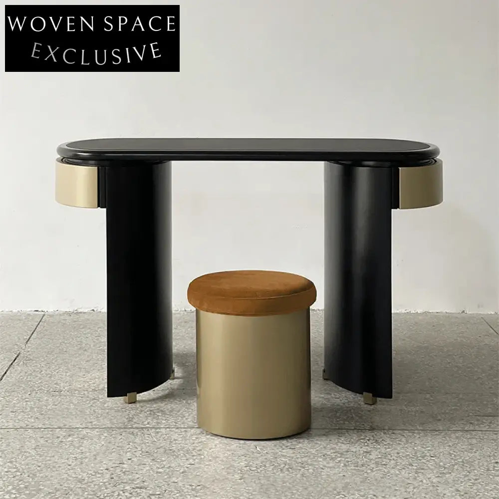 Elegant Italian Modern Black Solid Wood Dressing Table Makeup Laptop Desk