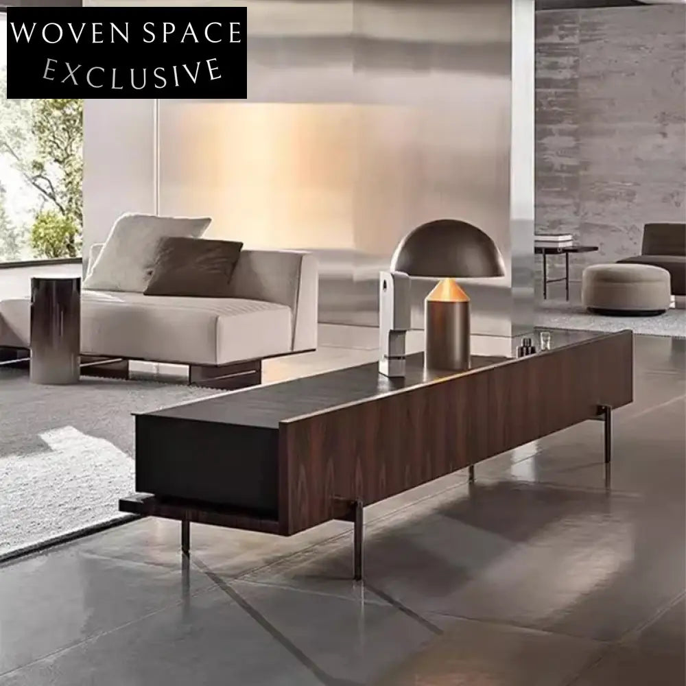 Elegant Italian Modern Walnut Wood Living Room TV Entertainment Console