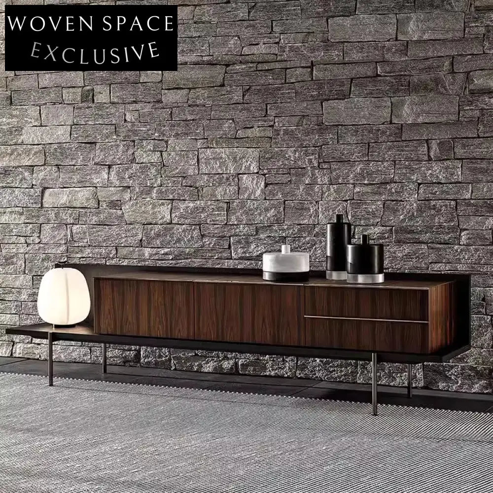 Elegant Italian Modern Walnut Wood Living Room TV Entertainment Console