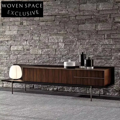 Elegant Italian Modern Walnut Wood Living Room TV Entertainment Console