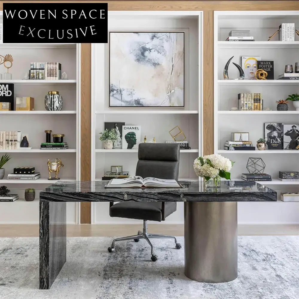 Elegant Italian Natural Marble Rectangle Top Stainless Steel Dining Table