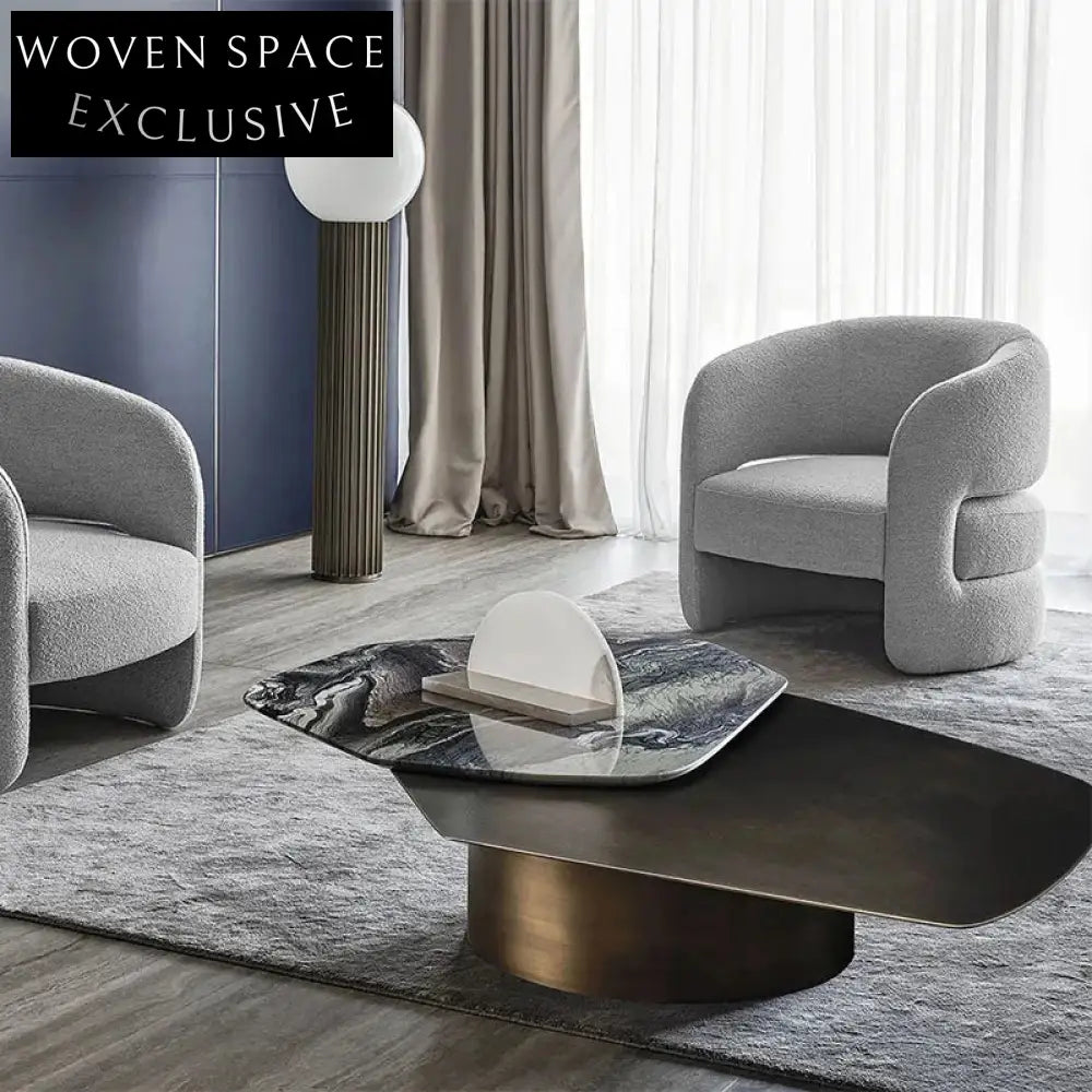 Elegant Italian Natural Marble Stainless Steel Double Top Coffee Table