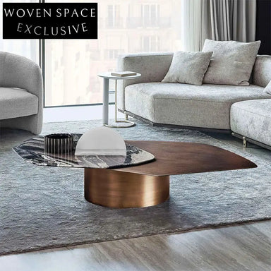 Elegant Italian Natural Marble Stainless Steel Double Top Coffee Table