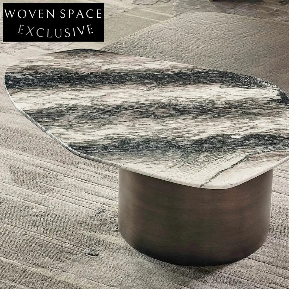 Elegant Italian Natural Marble Stainless Steel Double Top Coffee Table
