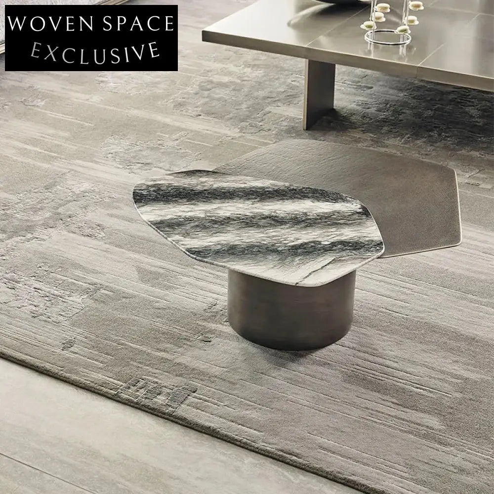 Elegant Italian Natural Marble Stainless Steel Double Top Coffee Table