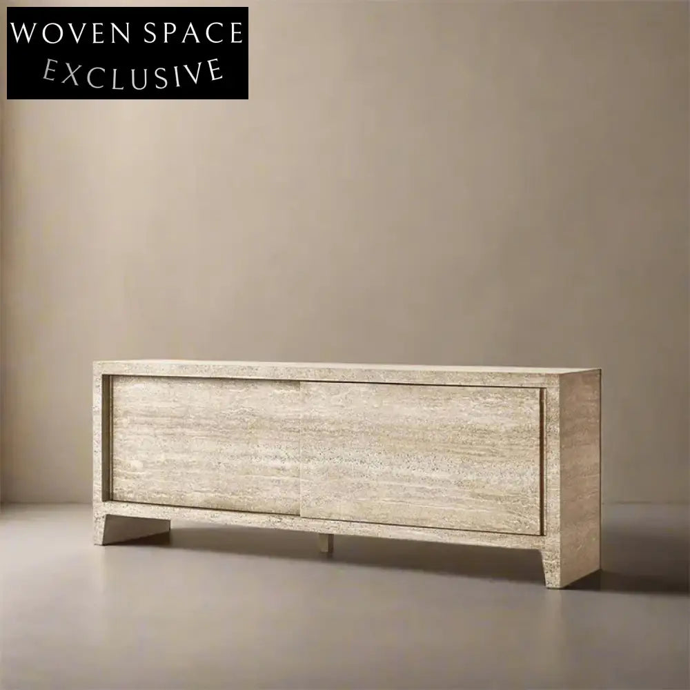 Elegant Italian Natural Travertine Stone Low Cabinet Console Sideboard TV Unit