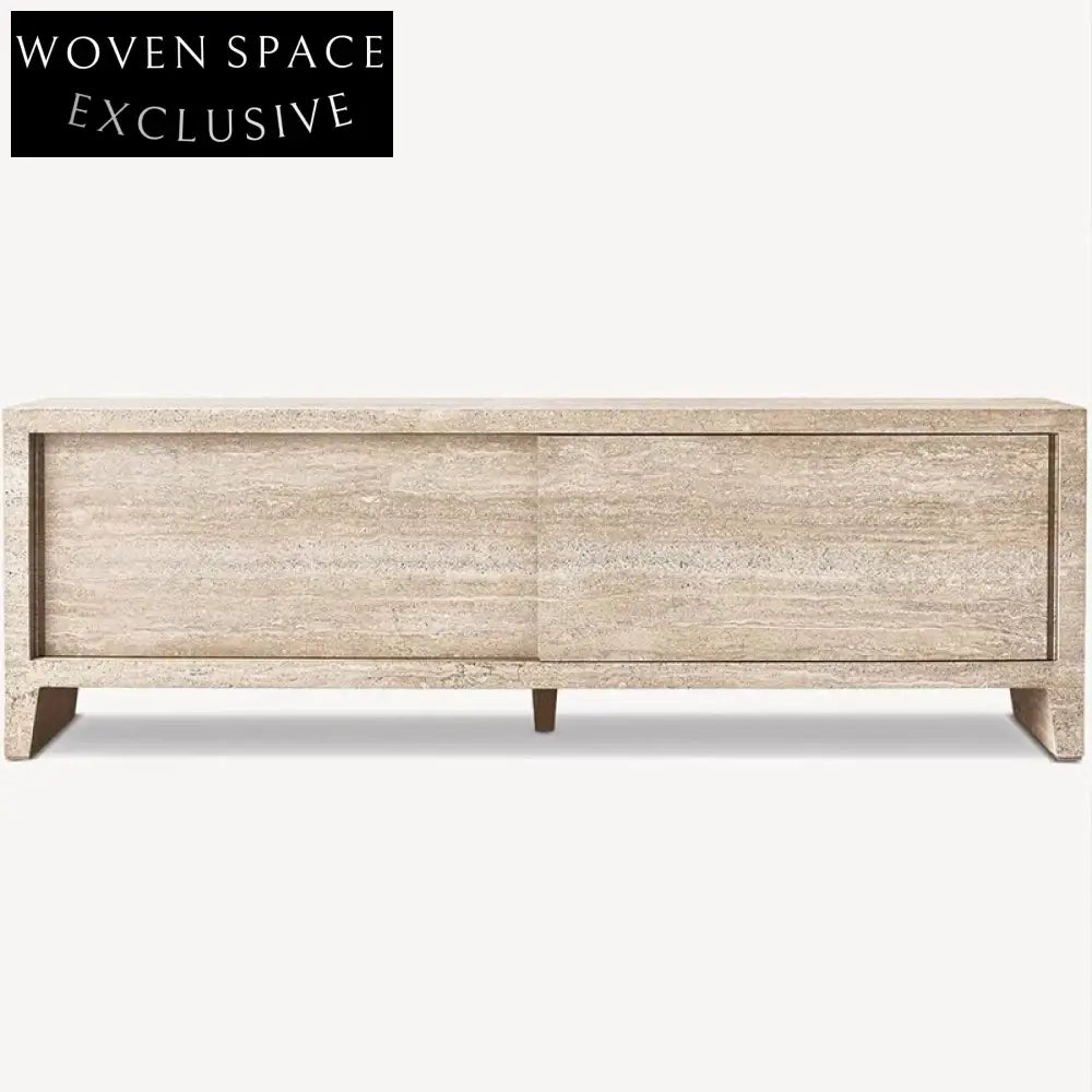 Elegant Italian Natural Travertine Stone Low Cabinet Console Sideboard TV Unit